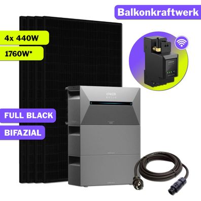 1760W Balkonkraftwerk Bifazial mit Anker Speicher inkl. 2x BP1600 PV Komplettset