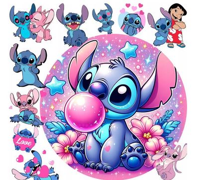 Lilo & Stitch Essbar Zuckermasse Tortenbild Tortenaufleger + 4 Muffin s04