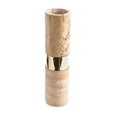 Travertinvase - mit Goldakzenten - Große Natursteinvase Travertin Designvase Argos