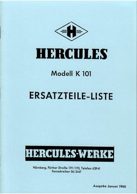 Ersatzteilliste Hercules Modell K 101, Motorrad, Zweirad, Oldtimer, Klassiker