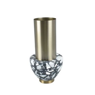 Edelstahlvase - mit Marmor - Runde Designervase Gebürstet Noble