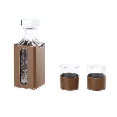 Whisky-Karaffen-Set - aus 3 Teilen mit Leder - Modernes Whiskyglas-Set Kunstlederumra