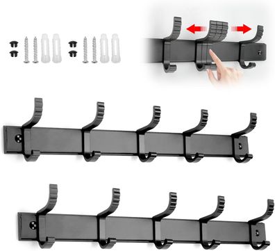 2er Set Garderobenhaken Hakenleiste mit 5 Haken, verschiebbar schwarz