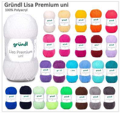 50g Gründl Lisa Premium uni Wolle Garn Häkeln Stricken Polyacyl