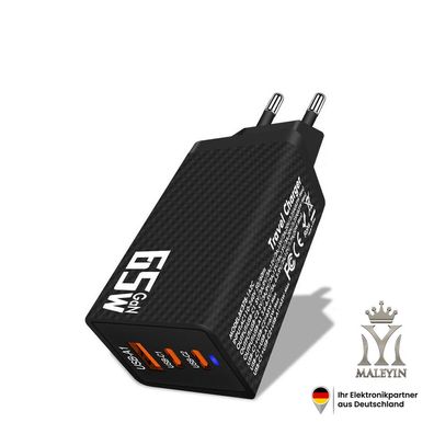 Maleyin 65W Schnell Ladeadapter USB-C + USB-A Ladegerät Netzteil Poweradapter