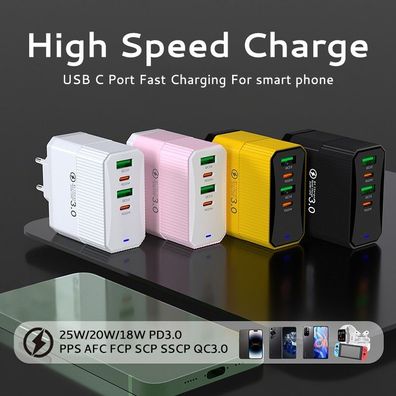 Maleyin Schnell Ladeadapter 4-Port USB-C + USB-A Ladegerät Netzteil Poweradapter