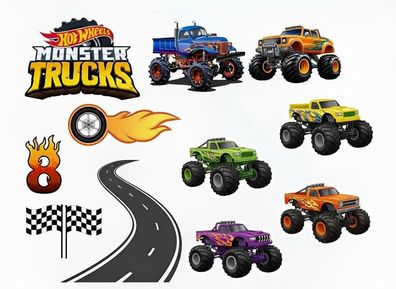Monster Truck Essbar Tortenaufleger Torte Geburstag Zuckermasse + NAME m01