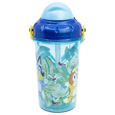 Bluey Kinder Trinkflasche 465?ml mit Strohhalm und Tragegurt