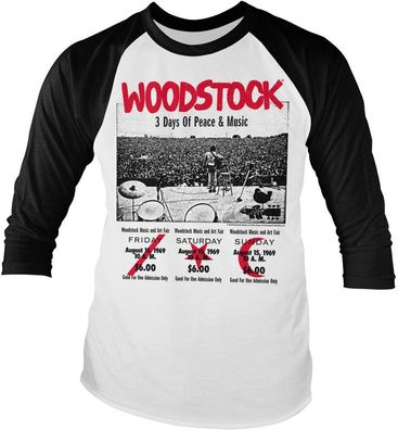 Woodstock 3 Day Ticket Baseball Long Sleeve Tee PS-19-WSTCK005-H84-11