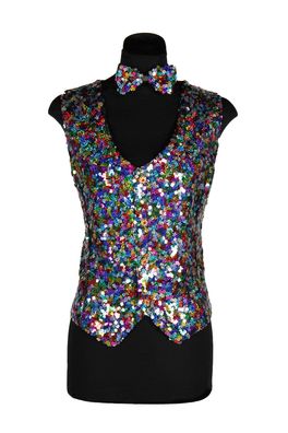 bunte Paillettenweste Glitzer Weste Damen Karneval Fasching