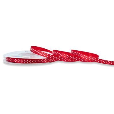 Satinband mit Punkten 6mm x 25m Rolle Rot