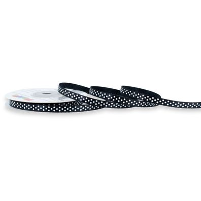 Satinband mit Punkten 6mm x 25m Rolle Schwarz