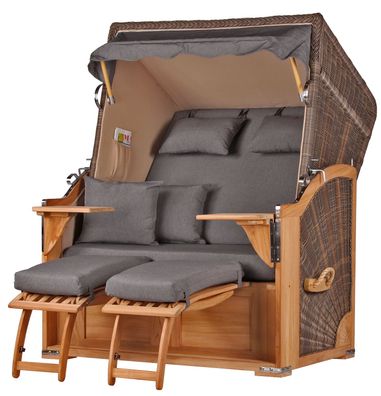Strandkorb - bene living - Schaalsee Teak - PE grau - Modell 551 - inkl. Liftersystem