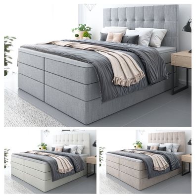 Doppelbett Boxspringbett FARO PLUS mit Matratze Topper + 2 Bettkästen / Highlight