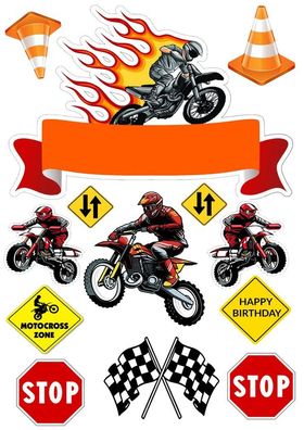 Motocross Essbar Motor Motorrad Tortenaufleger Torte Geburstag Zuckermasse + NAME m01
