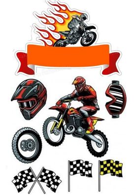 Motocross Essbar Motor Motorrad Tortenaufleger Torte Geburstag Zuckermasse + NAME m02