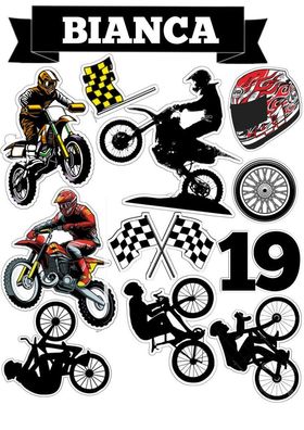 Motocross Essbar Motor Motorrad Tortenaufleger Torte Geburstag Zuckermasse + NAME m03