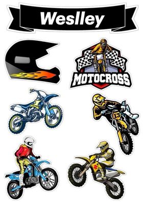 Motocross Essbar Motor Motorrad Tortenaufleger Torte Geburstag Zuckermasse + NAME m04