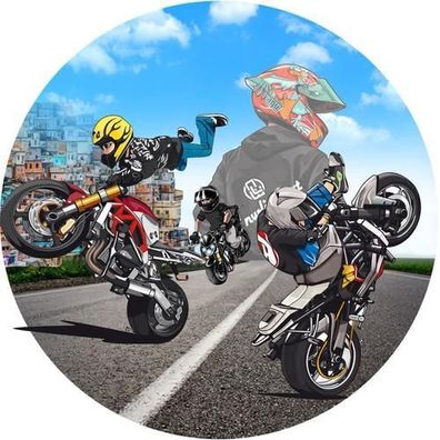 Motocross Essbar Motor Motorrad Zuckermasse Tortenbild Tortenaufleger + 4 Muffin m05