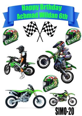 Motocross Essbar Motor Motorrad Tortenaufleger Torte Geburstag Zuckermasse + NAME m06