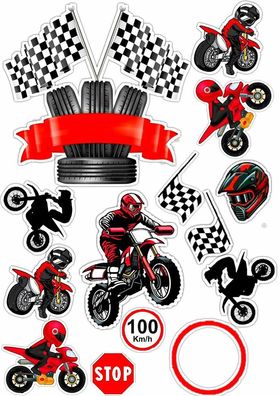 Motocross Essbar Motor Motorrad Tortenaufleger Torte Geburstag Zuckermasse + NAME m07