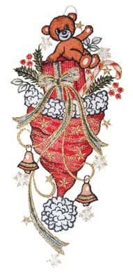 Fensterbild Weihnachten Plauener Spitze Fensterdekoration Teddy Mütze Rot 37 cm