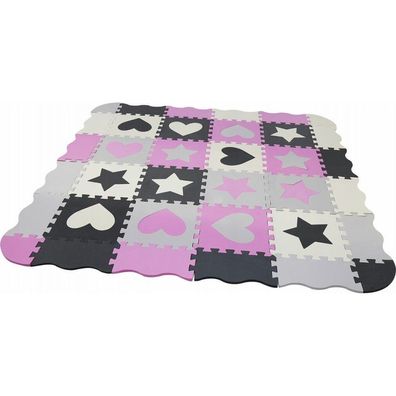 Matadi Schaumstoffpuzzle grau und rosa Herzen und Sterne (28x28)