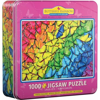 Eurographics Puzzle in Blechdose Schmetterling Regenbogen 1000 Teile