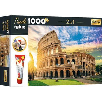 TREFL 2in1 Puzzle Set Amphitheater des Flavius, Rom, Italien 1000 Teile mit Kleber