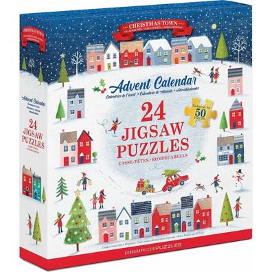 Eurographics Puzzle Adventskalender: weihnachtliche Stadt 24x50 Teile