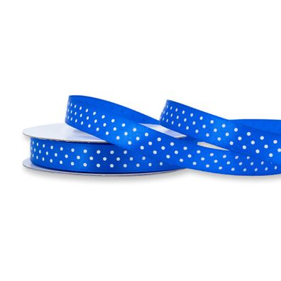 Satinband mit Punkten 12mm x 25m Rolle Blau / Weiß