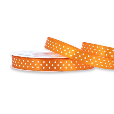 Satinband mit Punkten 12mm x 25m Rolle Orange / Weiß