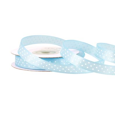 Satinband mit Punkten 12mm x 25m Rolle Hellblau / Weiß