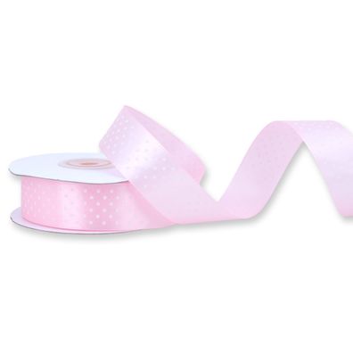 Satinband mit Punkten 25mm x 25m Rolle Hellrosa / Weiß