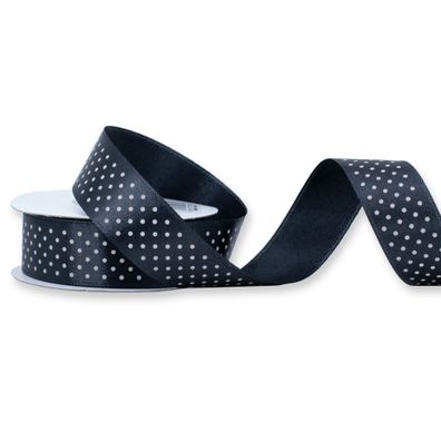 Satinband mit Punkten 25mm x 25m Rolle Schwarz / Weiß