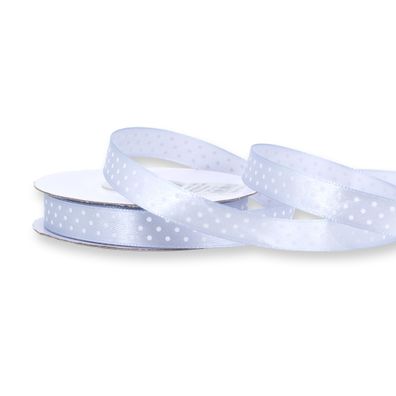 Satinband mit Punkten 12mm x 25m Rolle Silber Grau / Weiß