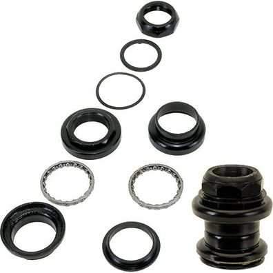 Steuersatz 1 1/8" Gewinde, Stahl schwarz, 2fach gedichtet, Messingschlager, 390508