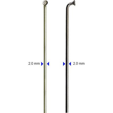 Speiche silber, 288mm, Ø = 2,0 Edelstahl, cnSpoke, 100 Stück, ohne Nippel, Messing