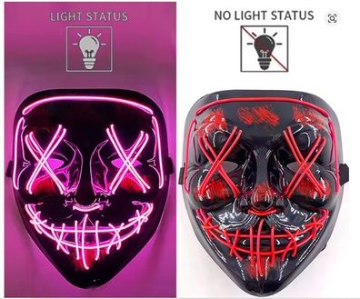 Wireless Neon LED Purge Mask Glow in The Dark Cosplay Horror Mask Halloween Masquerad
