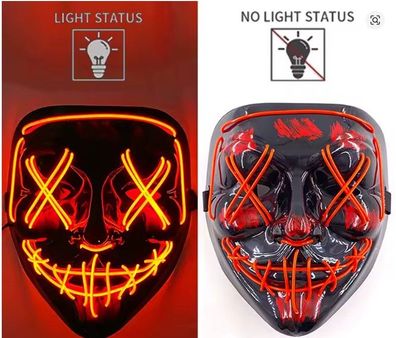 Wireless Neon LED Purge Mask Glow in The Dark Cosplay Horror Mask Halloween Masquera