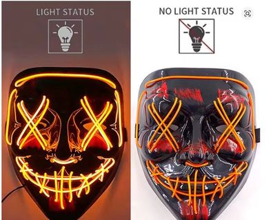 Wireless Neon LED Purge Mask Glow in The Dark Cosplay Horror Mask Halloween unisex