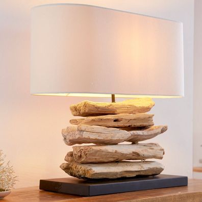 cagü: Design Tischlampe Tischleuchte (TIMOR] Beige aus Treibholz Handgefertigt 55cm