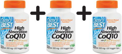 3 x Doctors Best High Absorption CoQ10 with BioPerine, 100mg - 120 vcaps