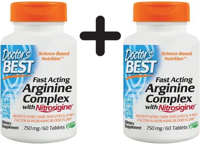 2 x Doctors Best Fast Acting Arginine Complex with Nitrosigine, 750mg - 60 tabs