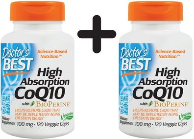 2 x Doctors Best High Absorption CoQ10 with BioPerine, 100mg - 120 vcaps