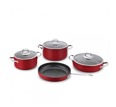 Korkmaz Zeta Kochgeschirr-Set mit Glasdeckel - 7-teilig mit Antihaftbeschichtung