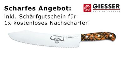 Giesser Messer Brotmesser PremiumCut Wave No1 Spicy Orange Acryl 25cm Welle BBQ