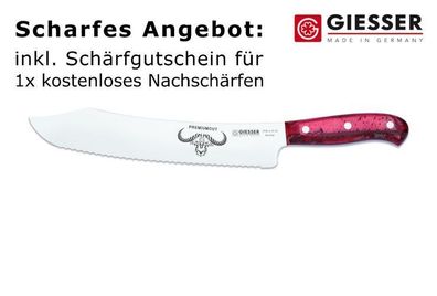 Giesser Messer Brotmesser PremiumCut Wave No1 Red Diamond Acryl 25cm Welle BBQ