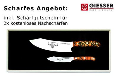 Giesser Messer PremiumCut 2er Set 20 cm Chefs + 10 cm Office Acryl Spicy Orange
