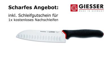 Giesser Messer Brotmesser PrimeLine Santoku Kochmesser schwarz mit Kullen 18 cm